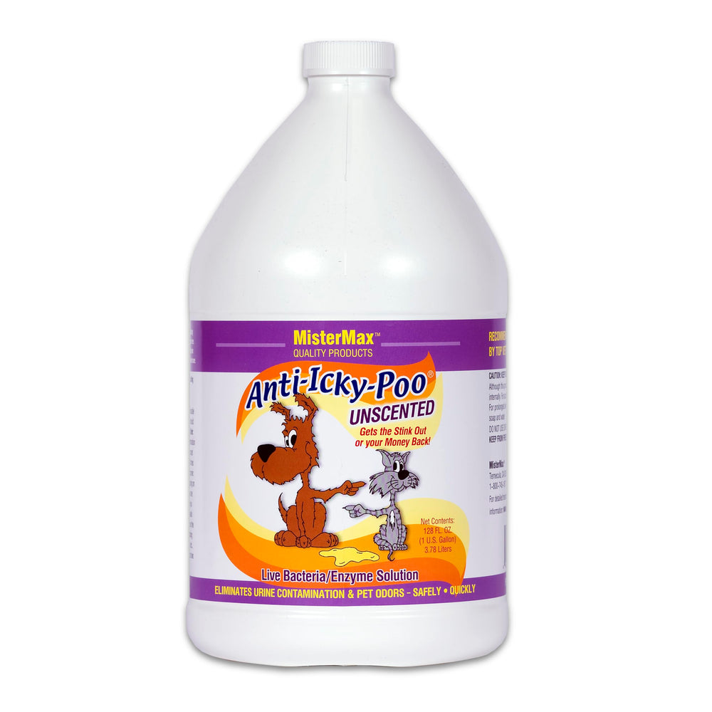 Bouteille Mister Max Anti Icky Poo galon, nettoyage enzymatique qui neutralise les odeurs.