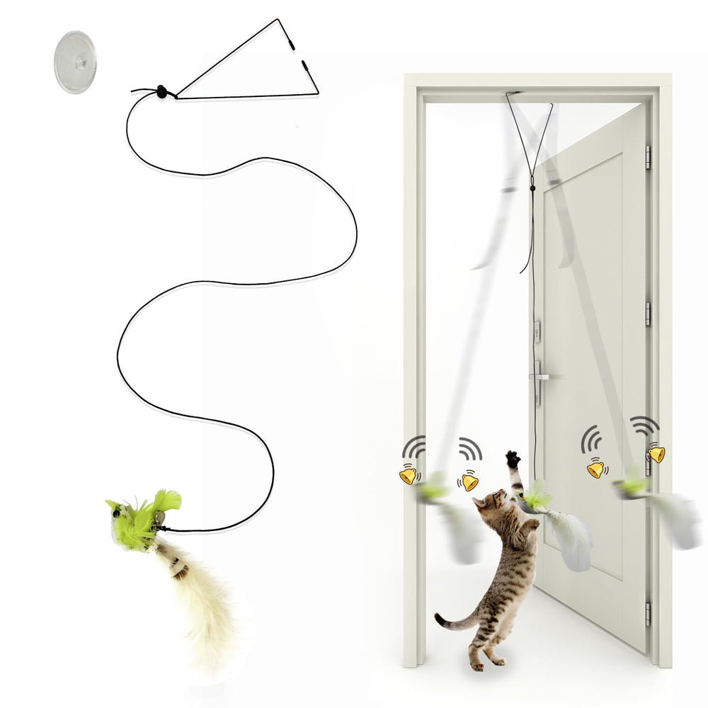 Jouet Mitubati pour chat, accrochage porte avec oiseau-jaune, stimulation et exercice.