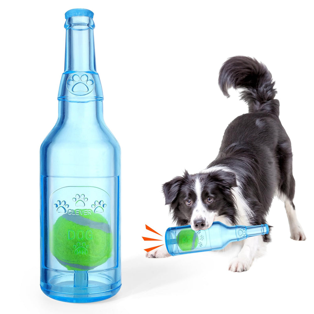 Jouet Mity rain: bouteille d'eau bleue, stimulant et résistant pour chiens mordeurs.