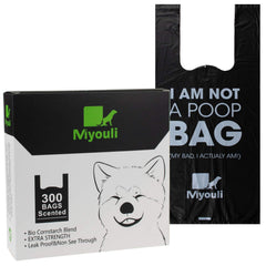 Sacs Miyouli noirs avec poignées dans boîte, pratique pour crottes de chien.