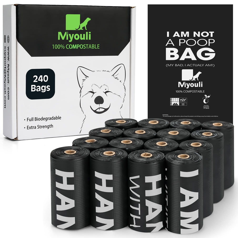 Sacs Miyouli compostables pour chiens en rouleaux, prêt à l’emploi.