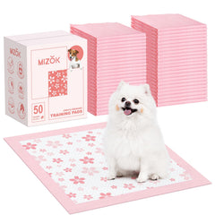 MIZOK Couches absorbantes chiots, design fleurs cerisier rose, idéal pour l'entraînement et le confort.