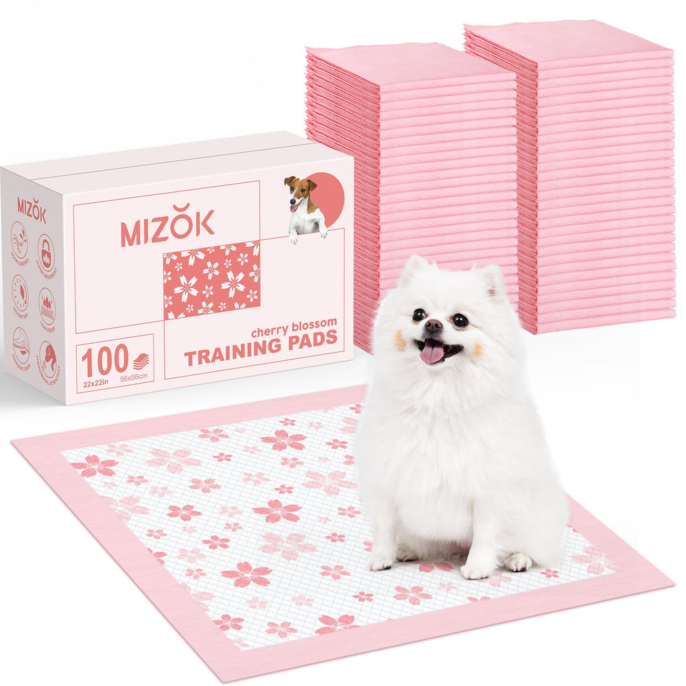 Tapis Mizok pour chiots avec motif cerisier rose, confort et style.