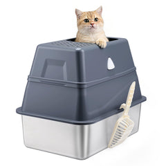 Modign boîte litière chat acier inoxydable avec couvercle; hygiène renforcée.