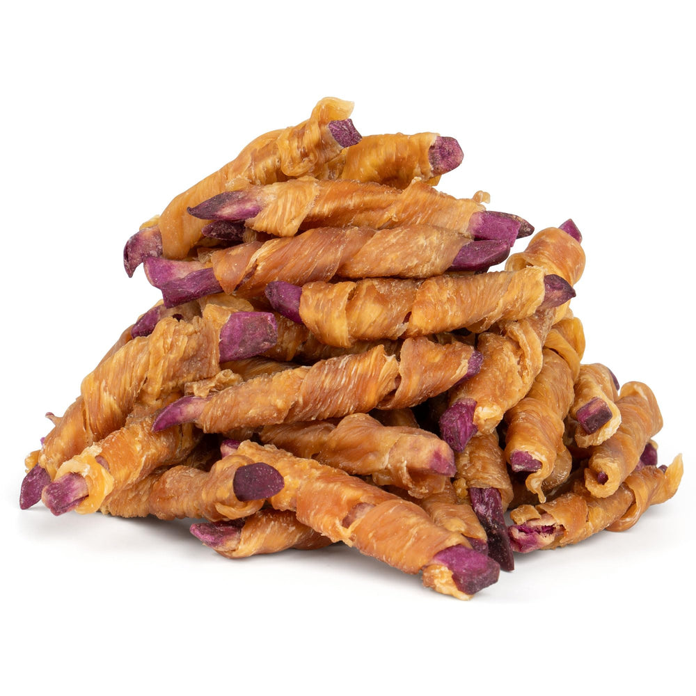 MON2SUN: poulet enrobé patate douce violette, récompense savoureuse pour petits chiens.