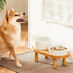 Support en bois surélevé MOPANG, ergonomie améliorée pour petits chiens.