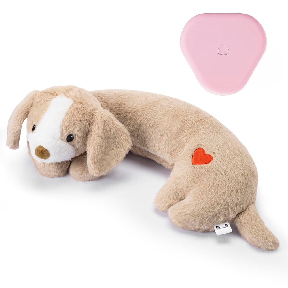 Moropaky chiot, peluche cœur battant, réconfort immédiat à l’arrivée.