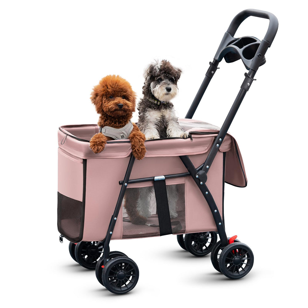 MOV COMPRA Poussette animaux rose-avant: accès facile et design accueillant pour votre compagnon