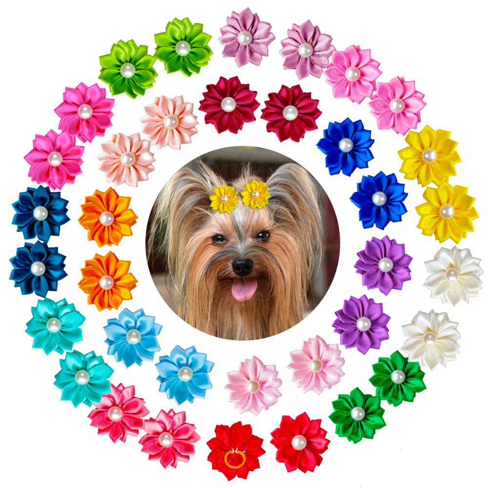 Broches fleurs-perles Mruq Pet pour chien, ajout élégant au pelage.