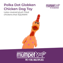 Jouet Multipet poulet à pois en latex avec couineur intégré pour stimuler le jeu