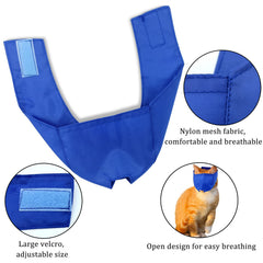 Muselière pour chat respirable bleu, pratique pour le grooming sans stress.