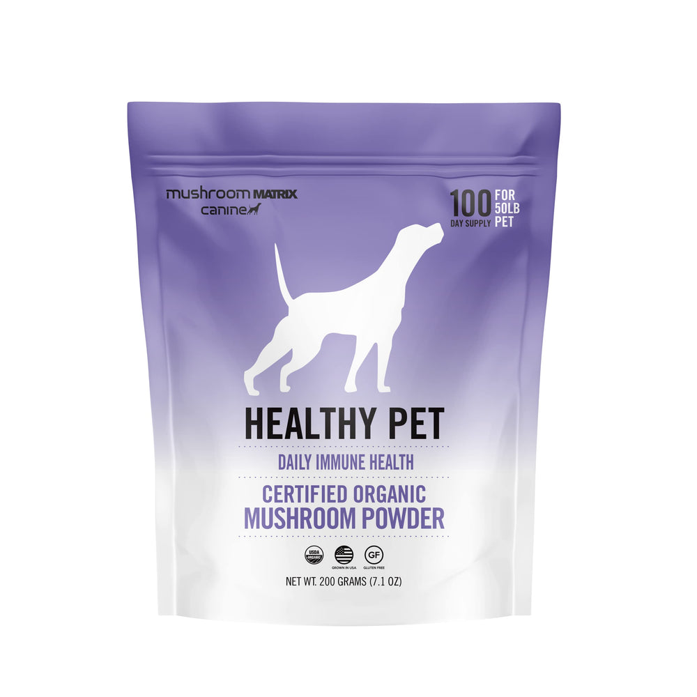 Om Mushroom Matrix emballage poudre immunitaire pour chiens et chats, soutien quotidien potentiel.
