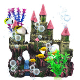 MUYG château d'aquarium en résine rose, décor sûr pour poissons.