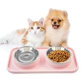 MUYG double-bols nourriture chien tapis rose, anti-débordement pour repas propres et faciles.