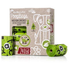 Sacs compostables My AlphaPet de 9x13 pour balades propres et éco-responsables.