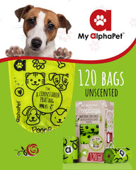 My AlphaPet rouleaux sacs eco 8 packs, solution pratique pour les sorties quotidiennes.