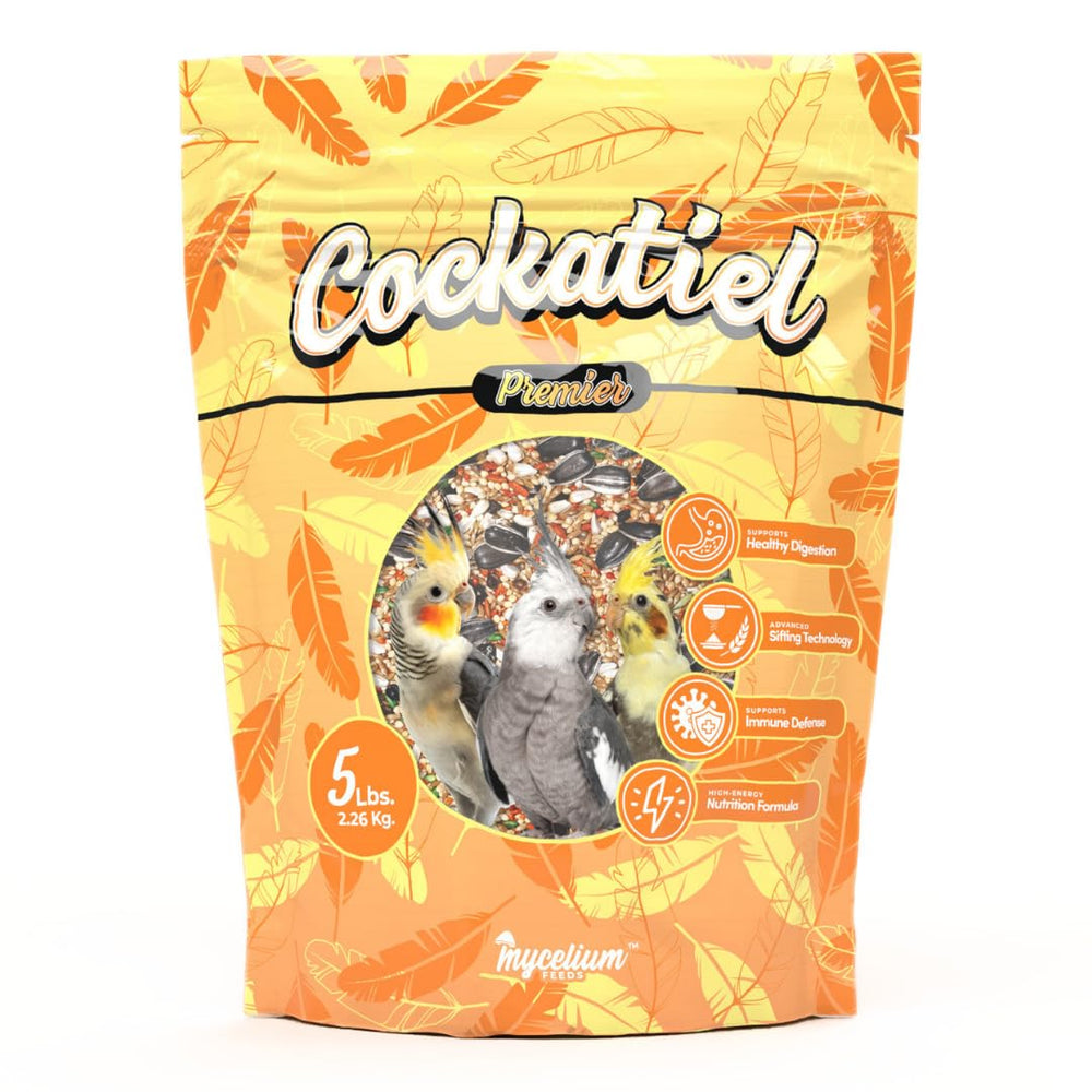 Mycelium Calopsitte Premier dans un sac de graines, alimentation quotidienne pratique et complète.