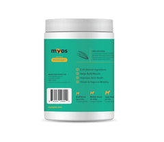 MYOS Canine Muscle Formula – poudre verte, texture fine pour un mélange facile.
