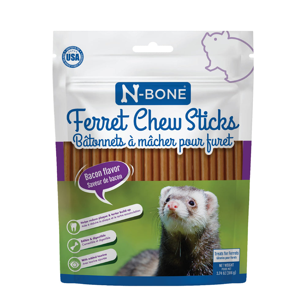 N-Bone furet batonnet saveur bacon, idéal pour récompenser et divertir.