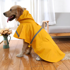 NACOCO imperméable pour chien avec capuche jaune, vue arrière, sécurité nocturne renforcée.
