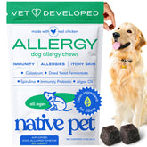 Native Pet Allergy Chews: emballage dédié aux petits chiens, pratique pour le suivi quotidien.