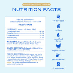 Bouillon organique en poudre sans additifs pour chiens et chats.