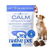 Native Pet Calming Chews — bouteille ouverte, usage pratique pour calmer votre chien.