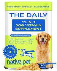 Native Pet Daily Dog Vitamins, flacon clair illustrant le format 11-en-1.