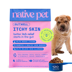 Native Pet GutWell granulés pour chien favorisent peau saine et pelage brillant.