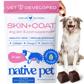 Emballage Native Pet Skin et Coat Chews pour le soin de la peau du chien.