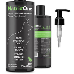 NatrixOne huile camelina chien — bouteille prête pour un pelage sain.