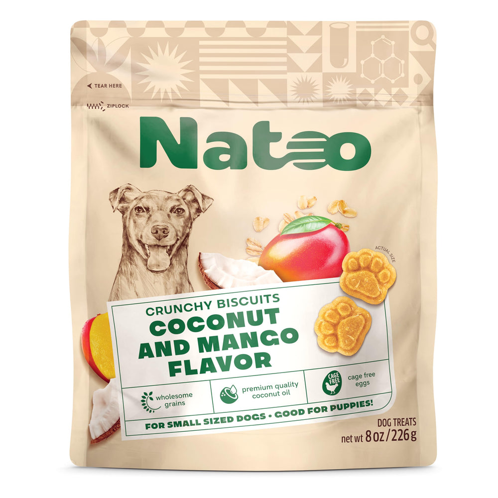 NATOO biscuits petit chien coco et mangue, goût délicieusement tropical et appétence boostée.