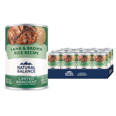 Natural Balance agneau et riz brun en conserve, emballage pratique pour repas chien.