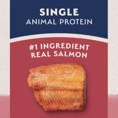 Ingrédients naturels saumon et riz brun mis en avant dans la recette.