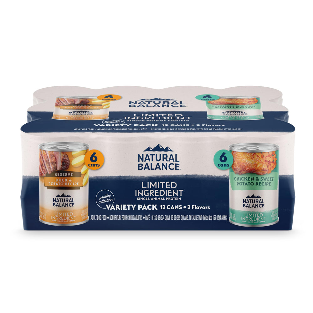 Natural Balance pack canard et pomme de terre, repas pratique pour chien.