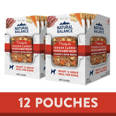 Natural Balance Platefulls Homestyle Boeuf Carottes Pomme de Terre dans Bouillon, texture appétissante.