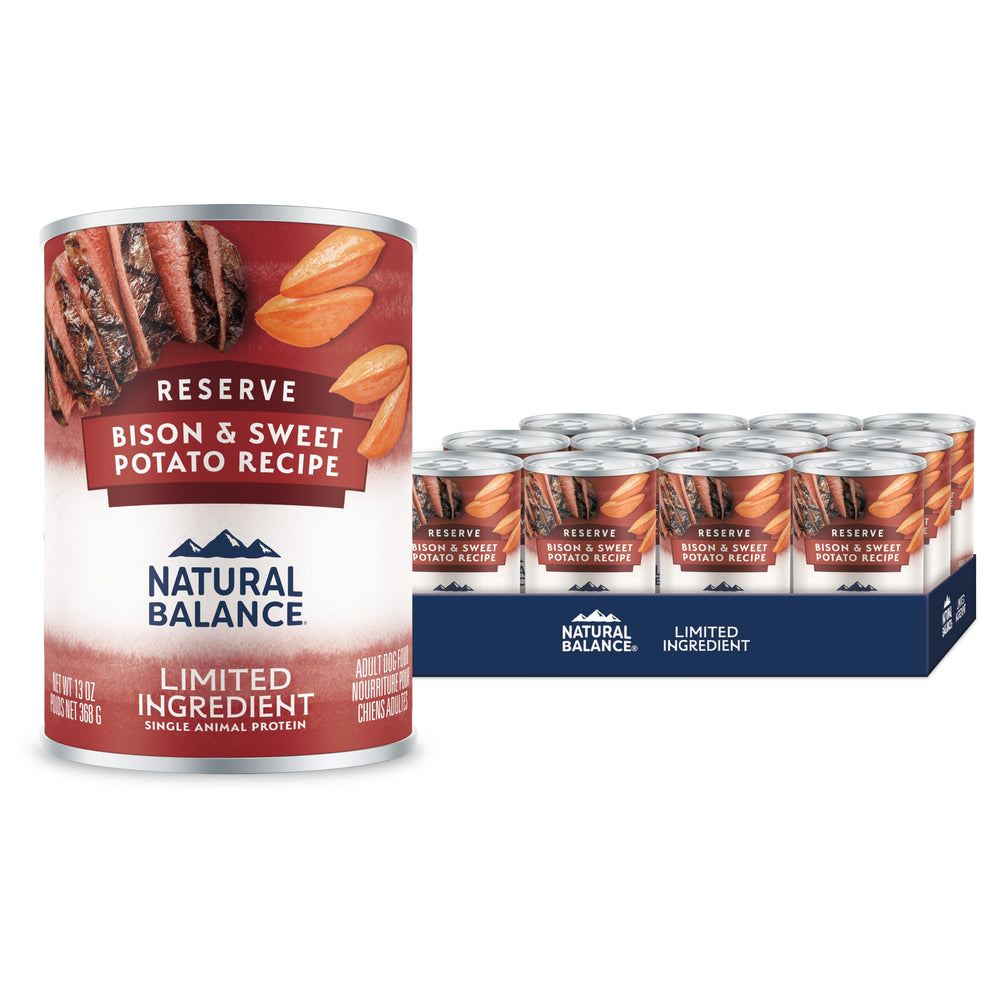 Natural Balance Reserve Bison et Patate Douce, boîte 13 oz, soutien digestif.