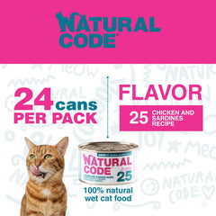 Natural Code ingrédients simples sans grains mis en lumière dans une portion humide.