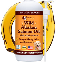 Natural Dog Company Huile Saumon Sauvage d'Alaska – bouteille-pompe, dosage facile pour les repas