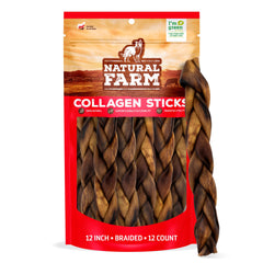 Natural Farm bâtons de collagène tressés sans odeur pour chien, mastication longue.
