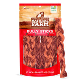 Natural Farm bâtons de boeuf tressés sans odeur, friandise dentaire sûre pour chien.