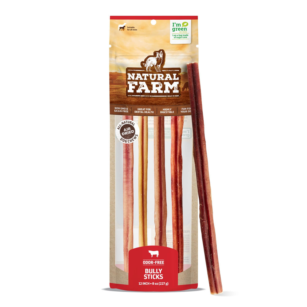 Natural Farm Bully Sticks 12 pouces dans le paquet, idéal pour chiens forts et actifs.