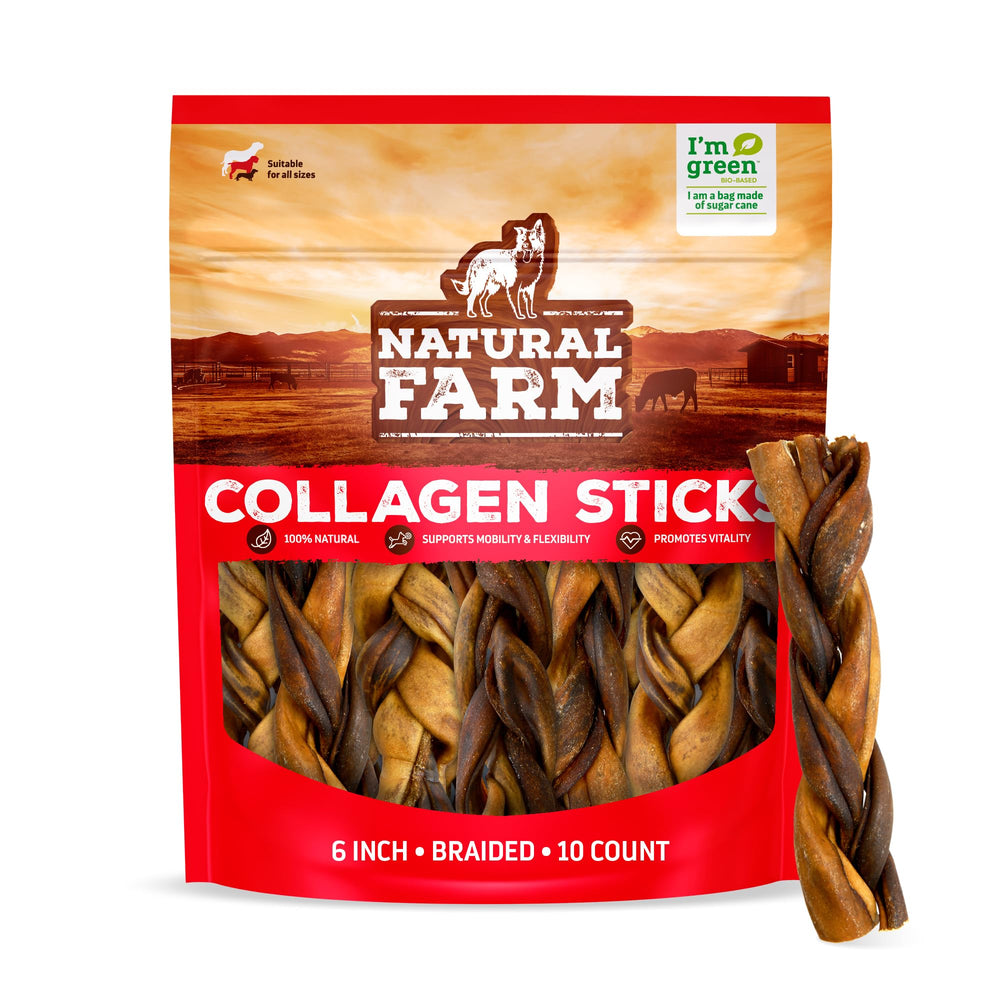 Natural Farm friandises collagene tressees pour chien, 6 pouces, paquet de 10, soutenant l'hygiène dentaire