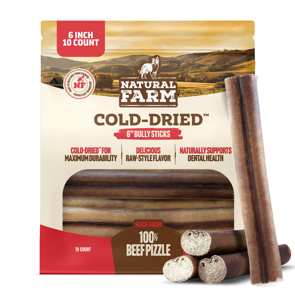 Natural Farm Bully Stick 6inch avec sechage-a-froid pour mastication durable.