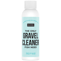 natural rapport nettoyant gravier aquarium, bouteille en avant, favorise un habitat aquatique plus sain.