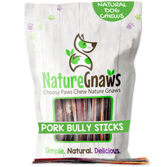 Nature Gnaws bully sticks pizzle de porc pour chien petit, idéal pour l'occupation prolongée.