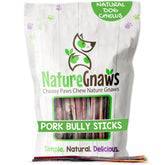 Nature Gnaws bully sticks porcs extra fins pour petits chiens, texture attrayante et distraction durable.