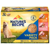 Nature's Recipe pack varié poulet-saumon-dinde pour chiens, repas pratique et appétissant.