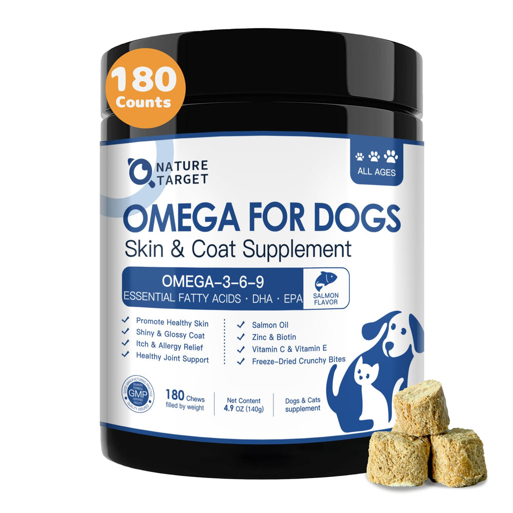 Nature Target Omega-3 huile poisson pour chien: soutien pelage sain et peau hydratée.