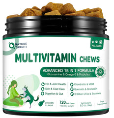 NATURE TARGET Multivitamine chien : gommes molles en boîte pour nutrition quotidienne.